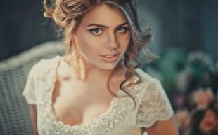 Свадебный макияж в коричневых тонах, женственный свадебный макияж для голубых глаз